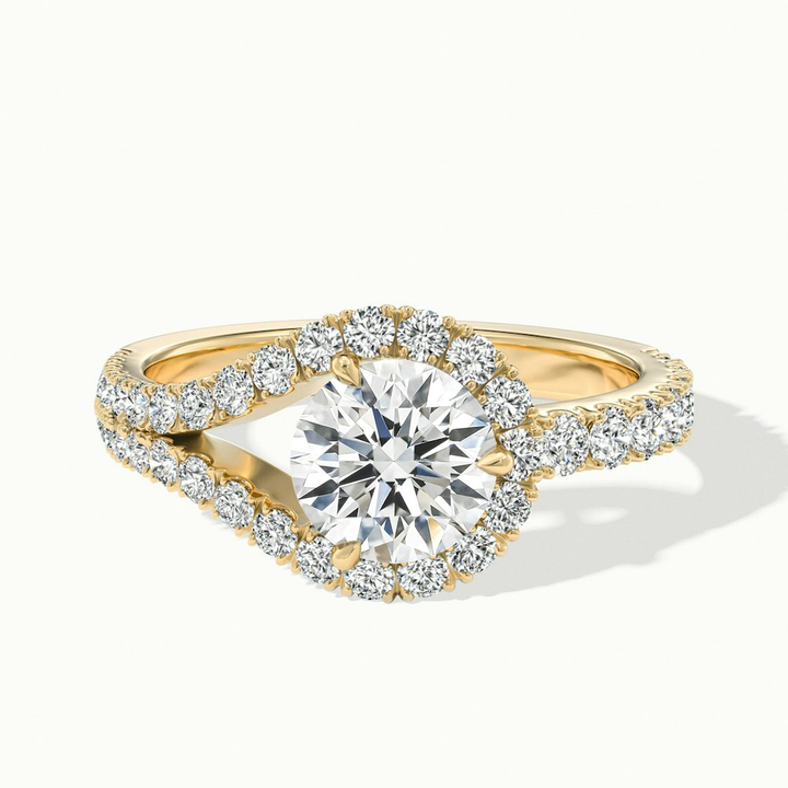 Betti 2 Carat Round Halo Scallop Lab Grown Engagement Ring in 14k Yellow Gold