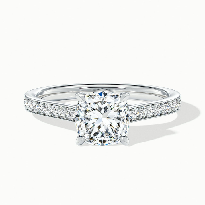 Eva 1 Carat Cushion Cut Solitaire Pave Lab Grown Engagement Ring in 14k White Gold
