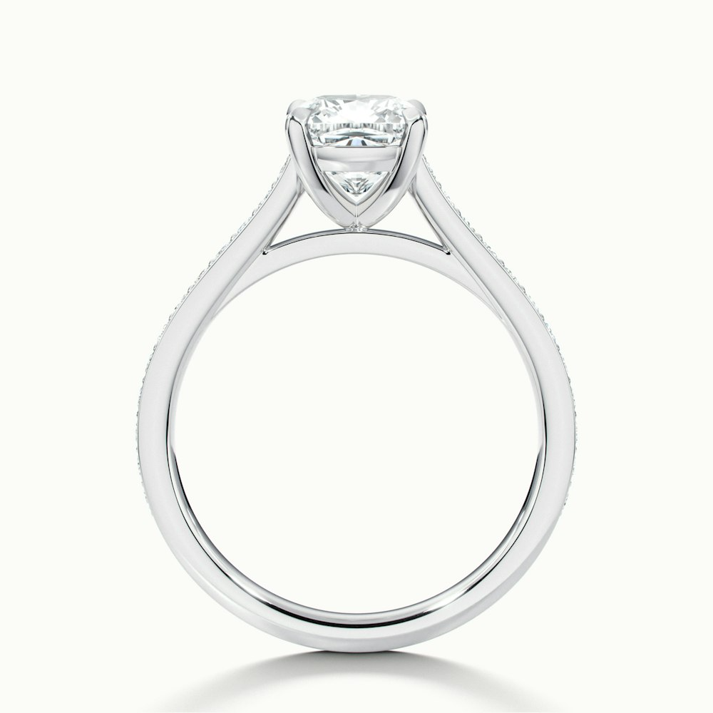 Eva 1 Carat Cushion Cut Solitaire Pave Lab Grown Engagement Ring in 14k White Gold