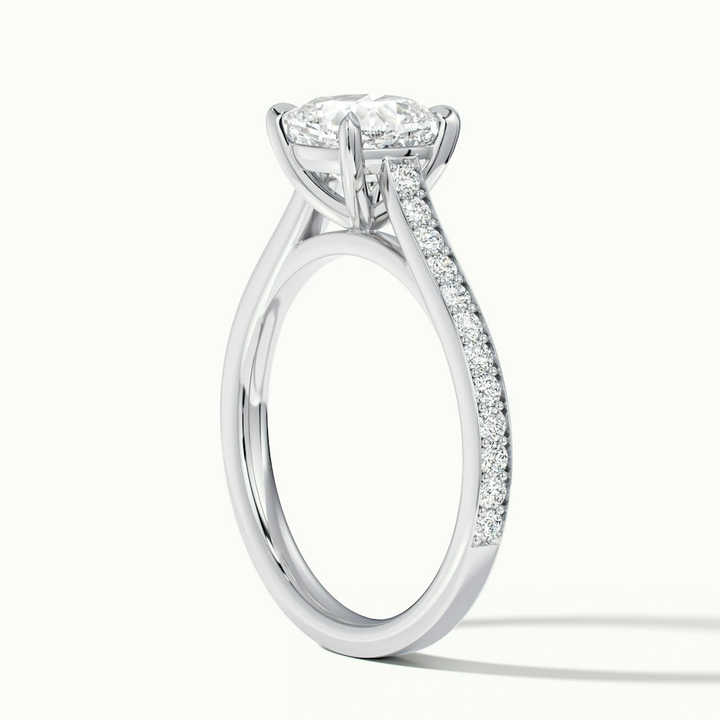 Eva 2 Carat Cushion Cut Solitaire Pave Lab Grown Engagement Ring in 14k White Gold