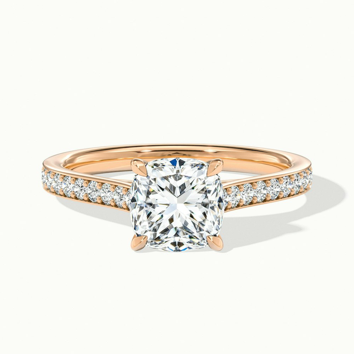Eva 3 Carat Cushion Cut Solitaire Pave Moissanite Diamond Ring in 10k Rose Gold