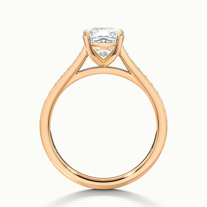 Eva 2 Carat Cushion Cut Solitaire Pave Lab Grown Engagement Ring in 14k Rose Gold