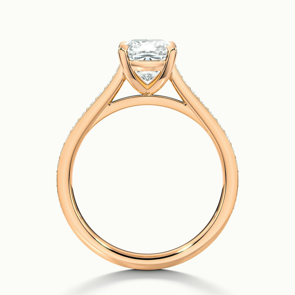 Eva 3 Carat Cushion Cut Solitaire Pave Moissanite Diamond Ring in 10k Rose Gold
