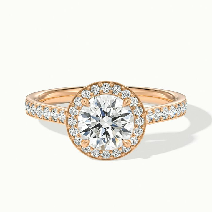 Jessy 5 Carat Round Halo Pave Moissanite Engagement Ring in 18k Rose Gold