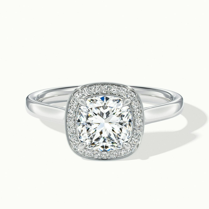 Dina 2 Carat Cushion Cut Halo Lab Grown Diamond Ring in 14k White Gold