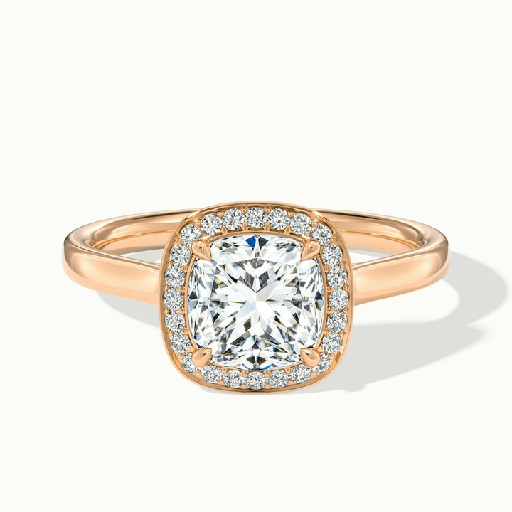 Jeri 5 Carat Cushion Cut Halo Moissanite Engagement Ring in 18k Rose Gold