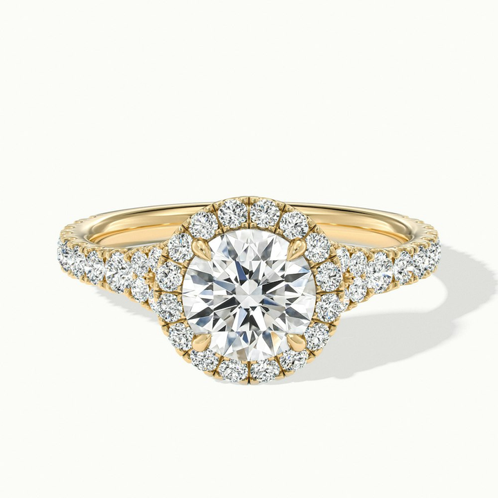 Erin 1 Carat Round Halo Scallop Moissanite Engagement Ring in 10k Yellow Gold