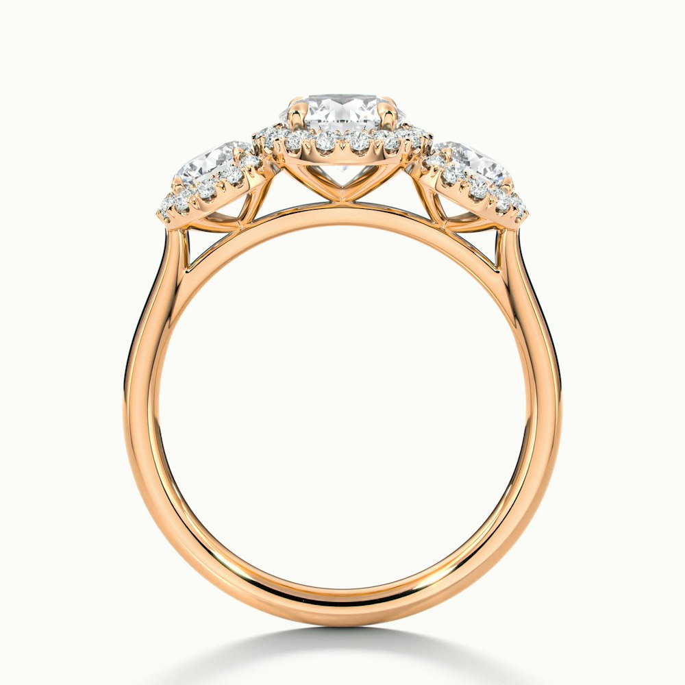 Flora 3 Carat Three Stone Round Halo Lab Grown Diamond Ring in 10k Rose Gold