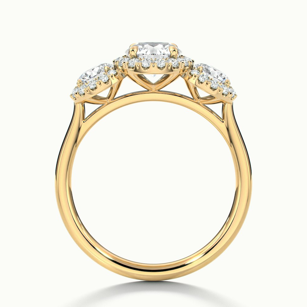 Emma 1 Carat Three Stone Round Halo Moissanite Engagement Ring in 10k Yellow Gold