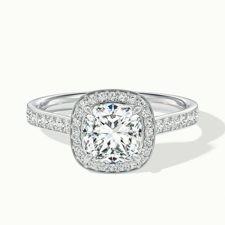 Kelly 2 Carat Cushion Cut Halo Pave Moissanite Engagement Ring in Platinum