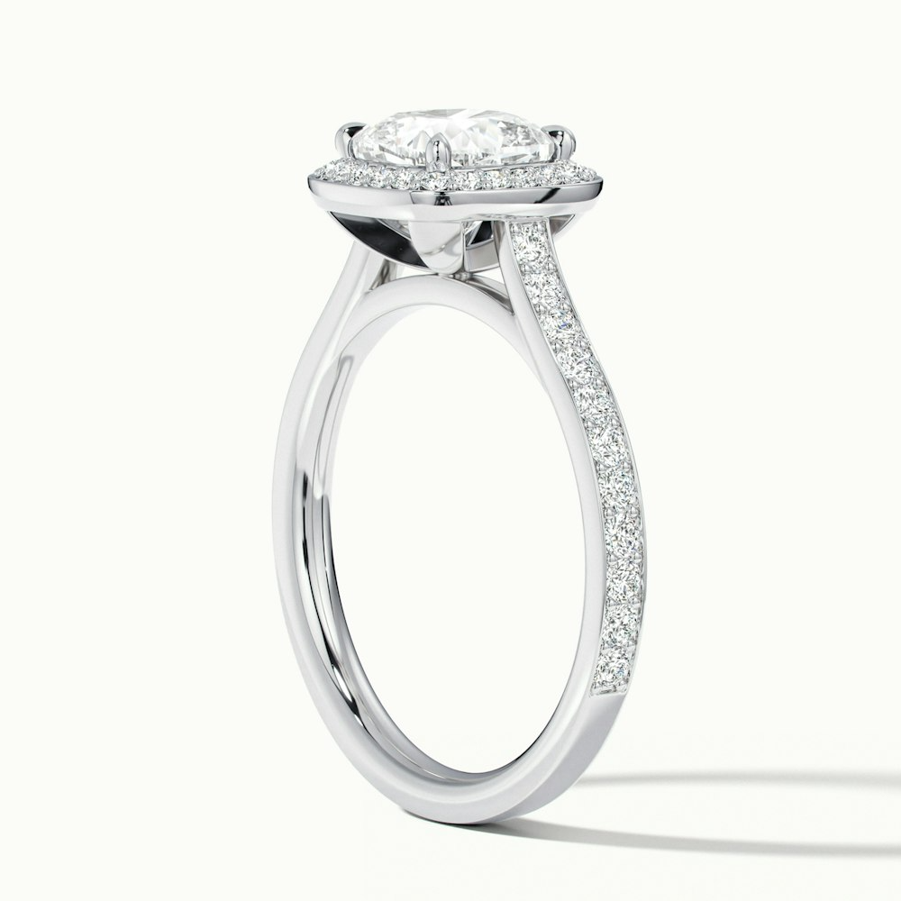 Fiona 2 Carat Cushion Cut Halo Pave Lab Grown Diamond Ring in 14k White Gold