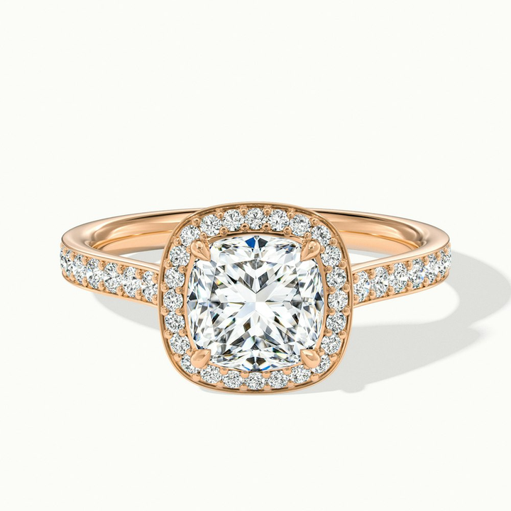 Kelly 1 Carat Cushion Cut Halo Pave Moissanite Engagement Ring in 10k Rose Gold