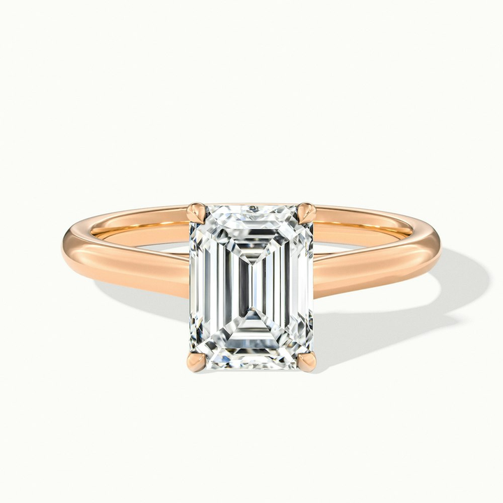 Hana 3 Carat Emerald Cut Solitaire Lab Grown Diamond Ring in 10k Rose Gold