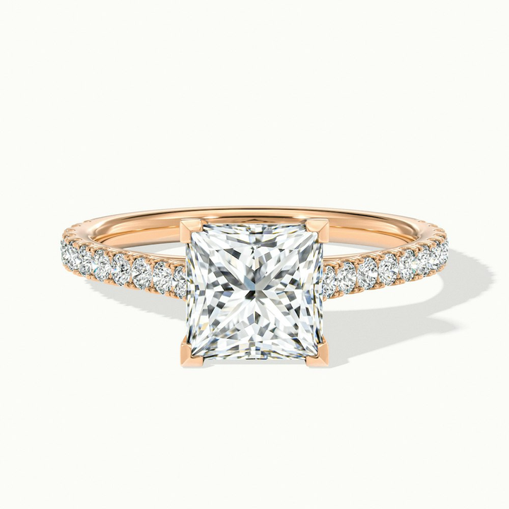Helyn 3 Carat Princess Cut Solitaire Scallop Moissanite Engagement Ring in 18k Rose Gold