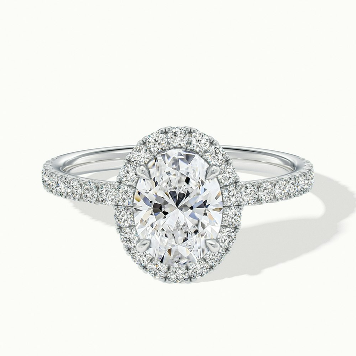 Grace 5 Carat Oval Halo Pave Moissanite Engagement Ring in 18k White Gold