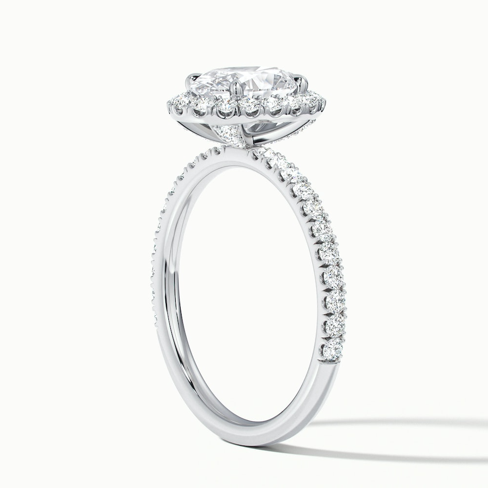 Grace 1 Carat Oval Halo Pave Moissanite Engagement Ring in 14k White Gold