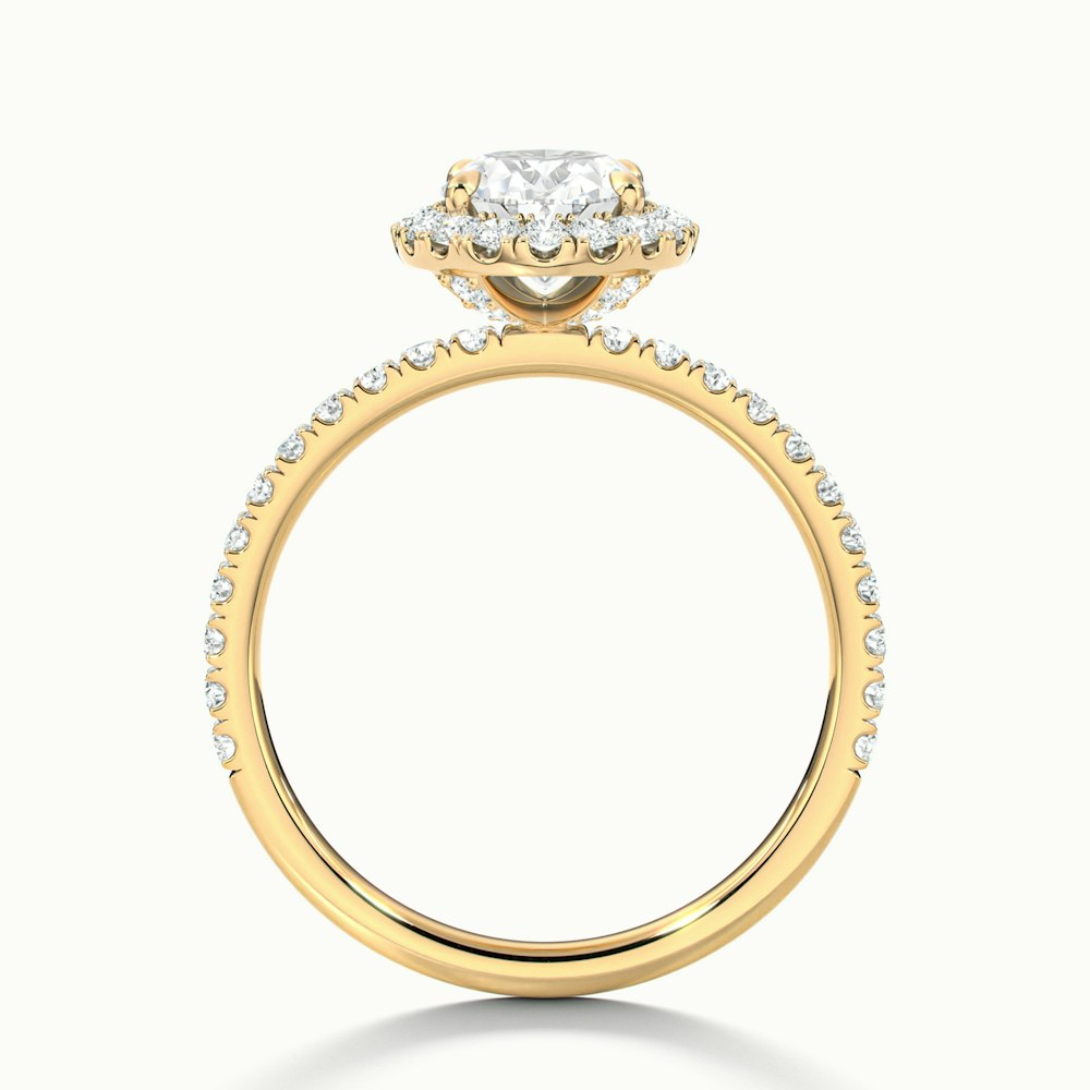 Grace 1 Carat Oval Halo Pave Moissanite Engagement Ring in 14k Yellow Gold