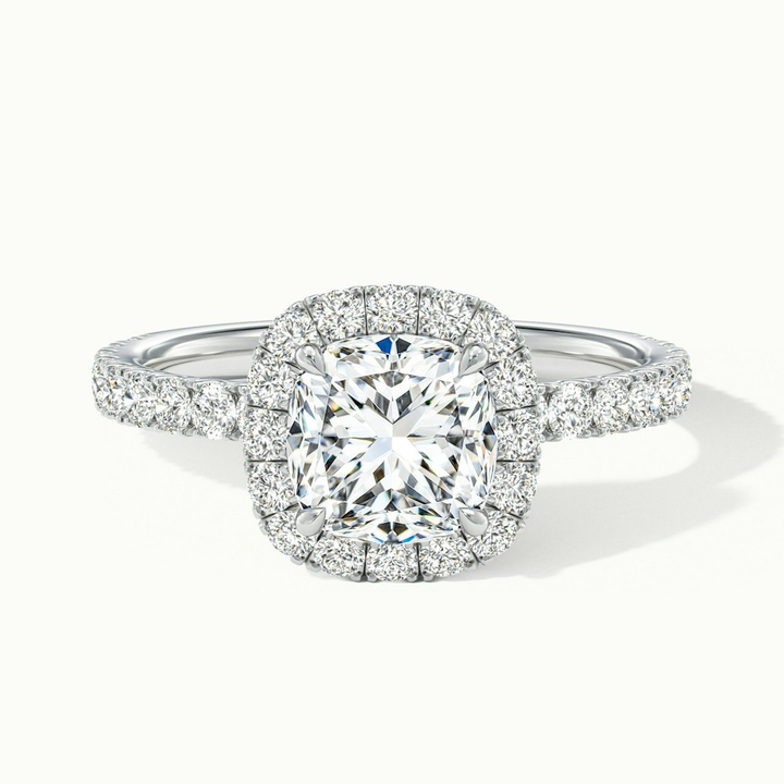 Gina 2 Carat Cushion Cut Halo Scallop Moissanite Engagement Ring in Platinum