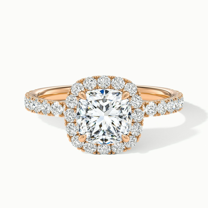 Gina 3 Carat Cushion Cut Halo Scallop Moissanite Engagement Ring in 10k Rose Gold