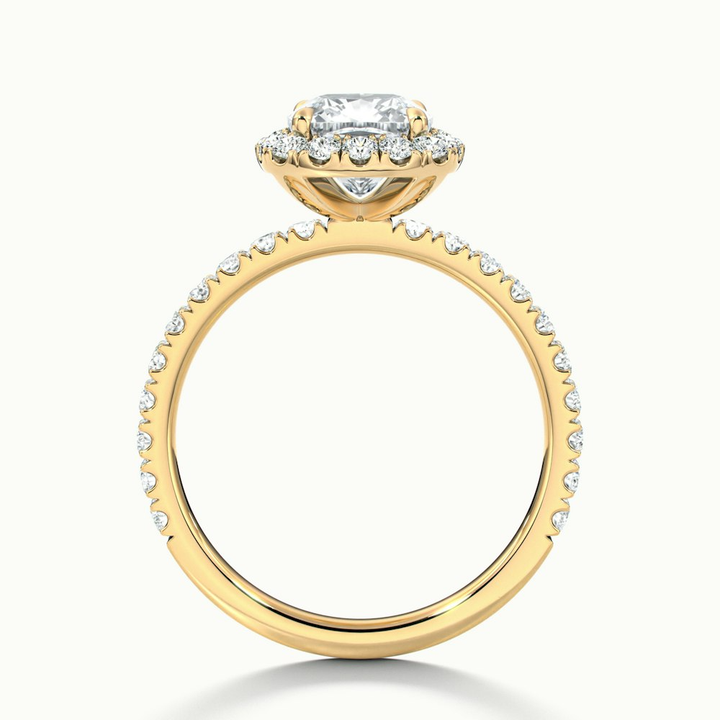 Gina 3 Carat Cushion Cut Halo Scallop Moissanite Engagement Ring in 10k Yellow Gold