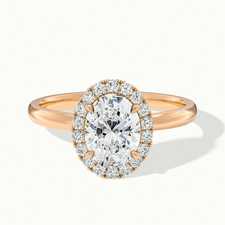 Cris 3 Carat Oval Halo Moissanite Engagement Ring in 10k Rose Gold