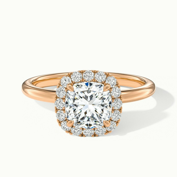 Claire 2 Carat Cushion Cut Halo Moissanite Engagement Ring in 10k Rose Gold