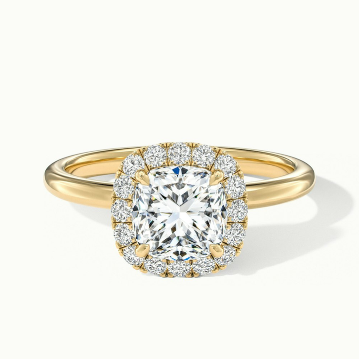 Claire 3 Carat Cushion Cut Halo Moissanite Engagement Ring in 10k Yellow Gold