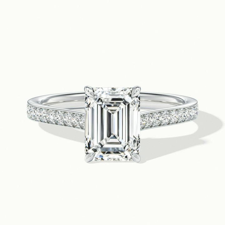 Chase 5 Carat Emerald Cut Solitaire Pave Moissanite Engagement Ring in 14k White Gold