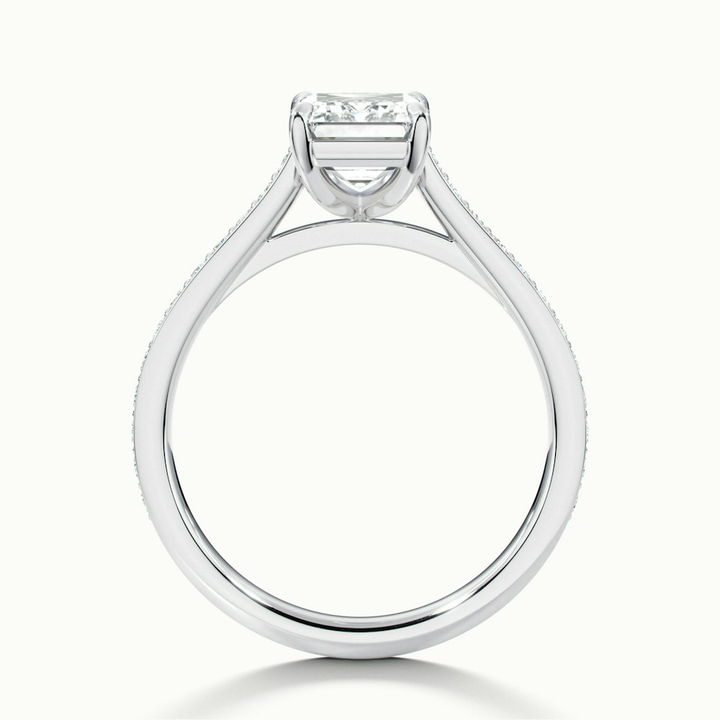 Chase 3 Carat Emerald Cut Solitaire Pave Moissanite Engagement Ring in 10k White Gold