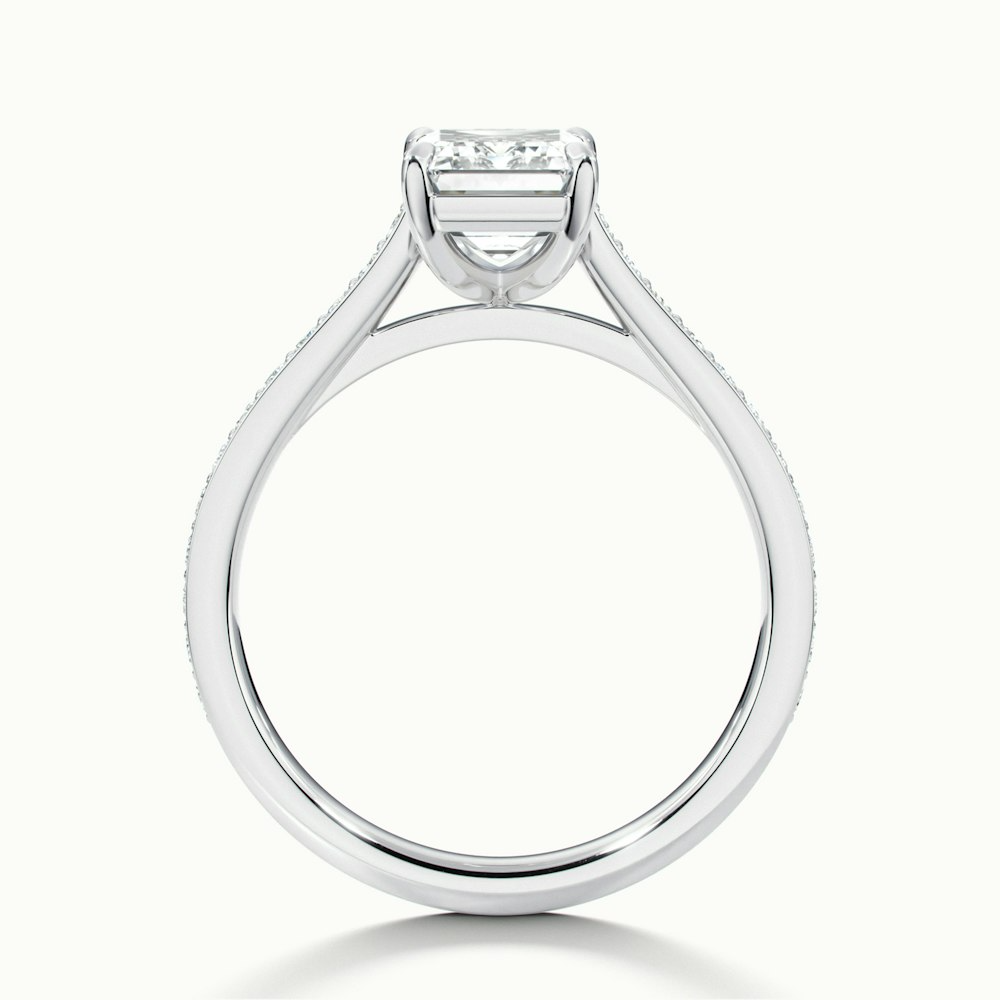 Chase 4 Carat Emerald Cut Solitaire Pave Moissanite Engagement Ring in 10k White Gold