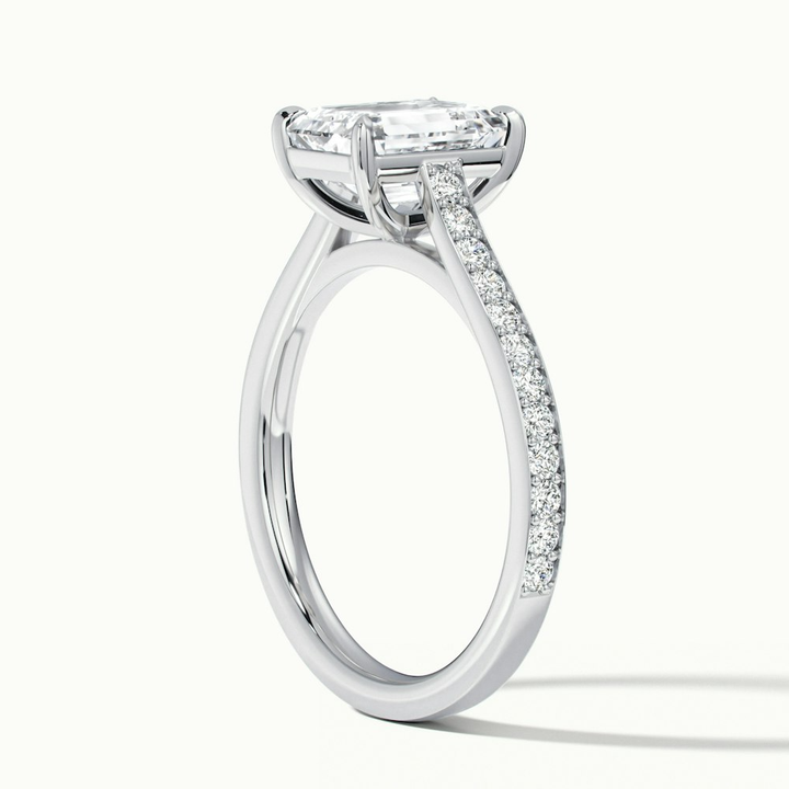Eliza 1 Carat Emerald Cut Solitaire Pave Lab Grown Diamond Ring in 18k White Gold