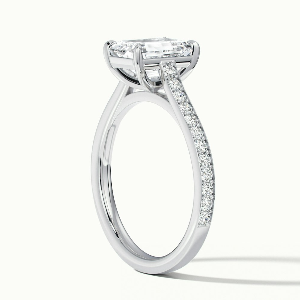 Eliza 5 Carat Emerald Cut Solitaire Pave Lab Grown Diamond Ring in 18k White Gold