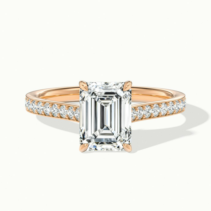 Eliza 5 Carat Emerald Cut Solitaire Pave Lab Grown Diamond Ring in 18k Rose Gold