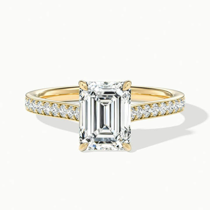 Chase 5 Carat Emerald Cut Solitaire Pave Moissanite Engagement Ring in 18k Yellow Gold