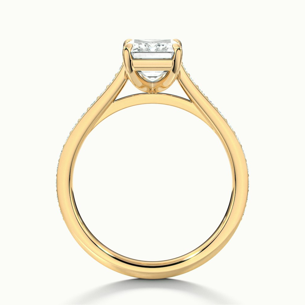 Eliza 5 Carat Emerald Cut Solitaire Pave Lab Grown Diamond Ring in 18k Yellow Gold