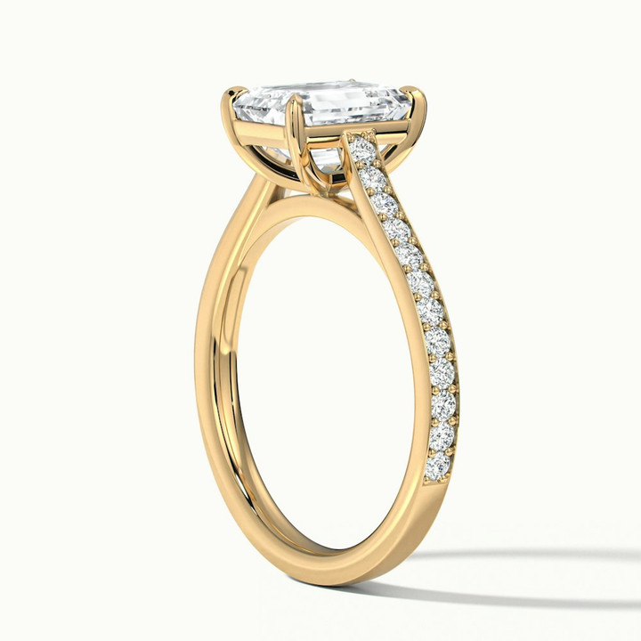 Eliza 5 Carat Emerald Cut Solitaire Pave Lab Grown Diamond Ring in 14k Yellow Gold