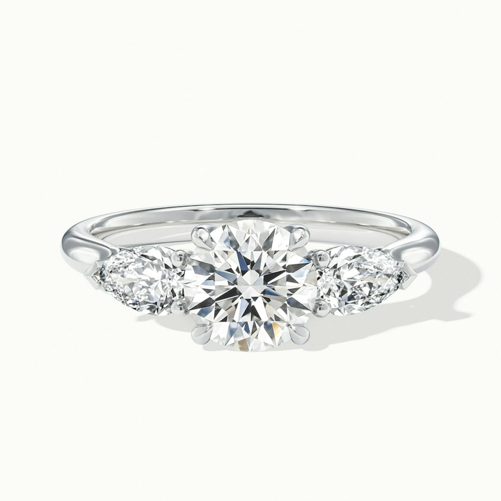Kai 2 Carat Round 3 Stone Lab Grown Engagement Ring With Pear Side Stone in 14k White Gold