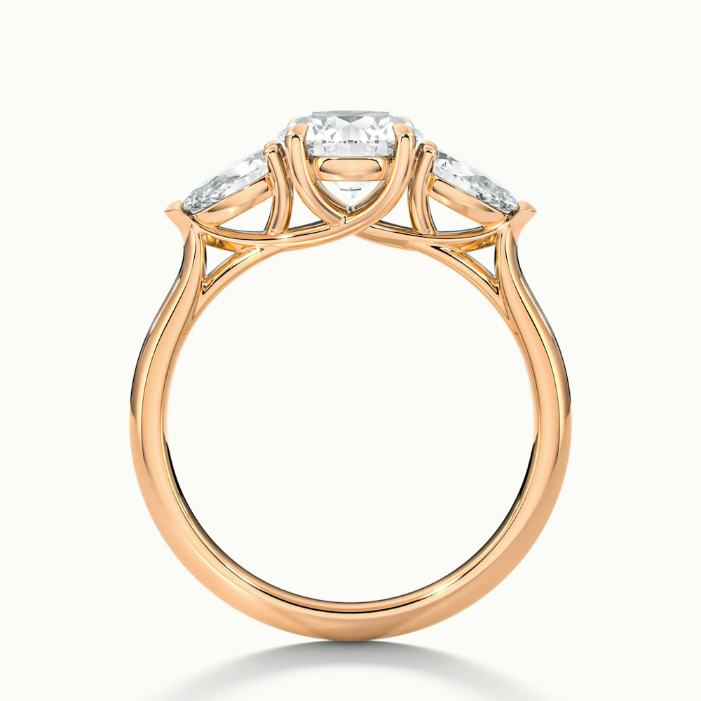 Amaya 3 Carat Round 3 Stone Moissanite Diamond Ring With Pear Side Stone in 10k Rose Gold