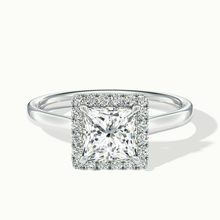 Bela 1.5 Carat Princess Cut Halo Moissanite Engagement Ring in 18k White Gold