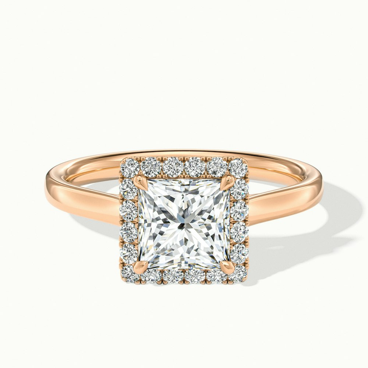 Bela 3 Carat Princess Cut Halo Moissanite Engagement Ring in 10k Rose Gold