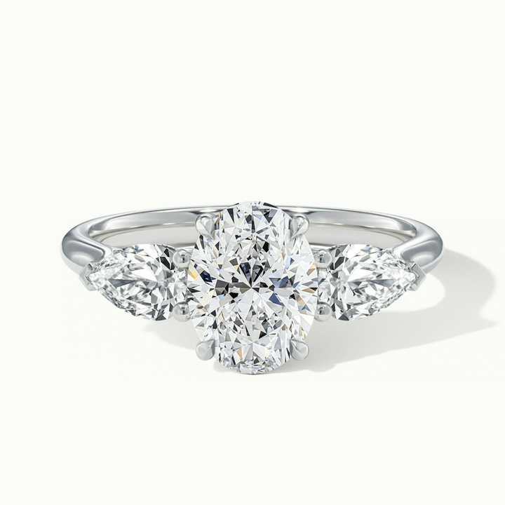 Isa 5 Carat Three Stone Oval Halo Moissanite Engagement Ring in 18k White Gold