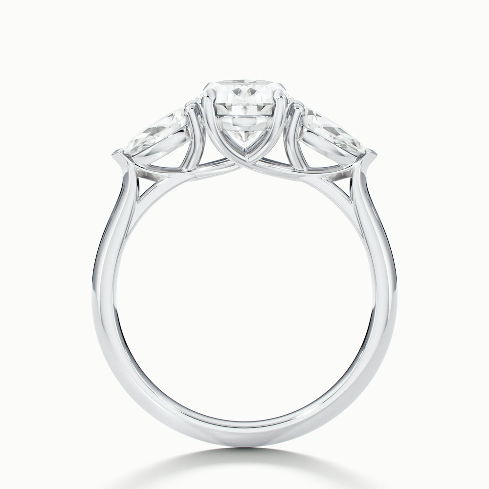 Isa 5 Carat Three Stone Oval Halo Moissanite Engagement Ring in 18k White Gold