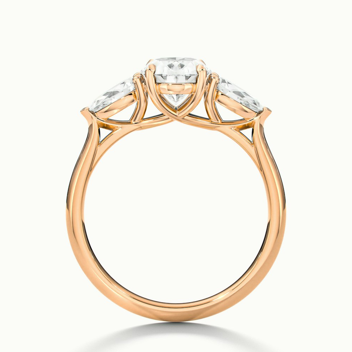 Jini 2 Carat Three Stone Oval Lab Grown Diamond Ring in 14k Rose Gold