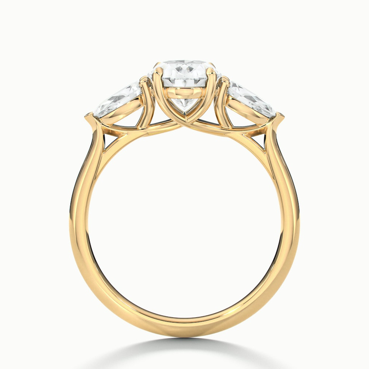 Isa 1 Carat Three Stone Oval Halo Moissanite Engagement Ring in 14k Yellow Gold