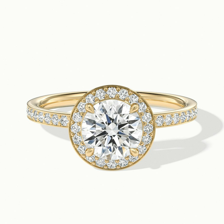 Nyra 1.5 Carat Round Halo Pave Moissanite Engagement Ring in 10k Yellow Gold