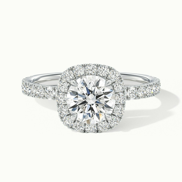Zia 5 Carat Round Cut Halo Pave Moissanite Engagement Ring in 18k White Gold