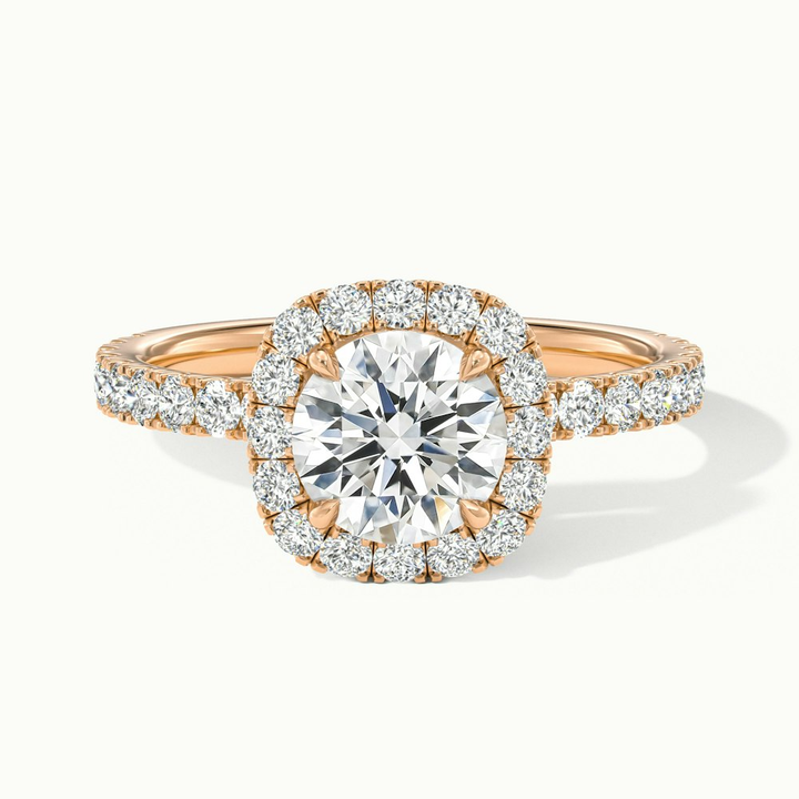 Zia 5 Carat Round Cut Halo Pave Moissanite Engagement Ring in 18k Rose Gold