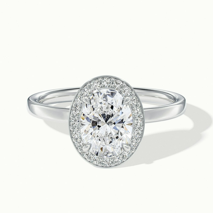 Aisha 5 Carat Oval Halo Lab Grown Diamond Ring in 18k White Gold