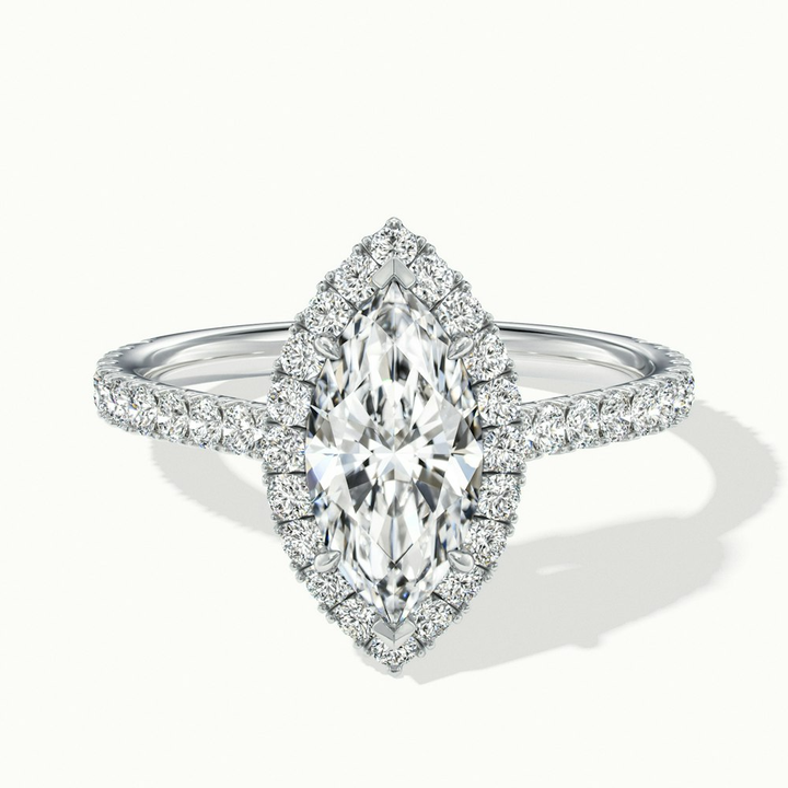 Anna 5 Carat Marquise Halo Pave Moissanite Engagement Ring in 10k White Gold