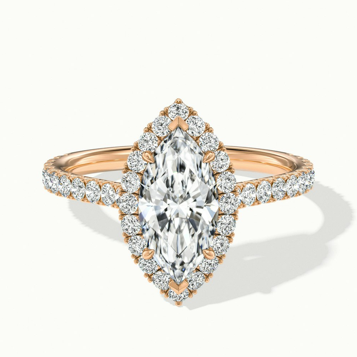 Anna 5 Carat Marquise Halo Pave Moissanite Engagement Ring in 18k Rose Gold